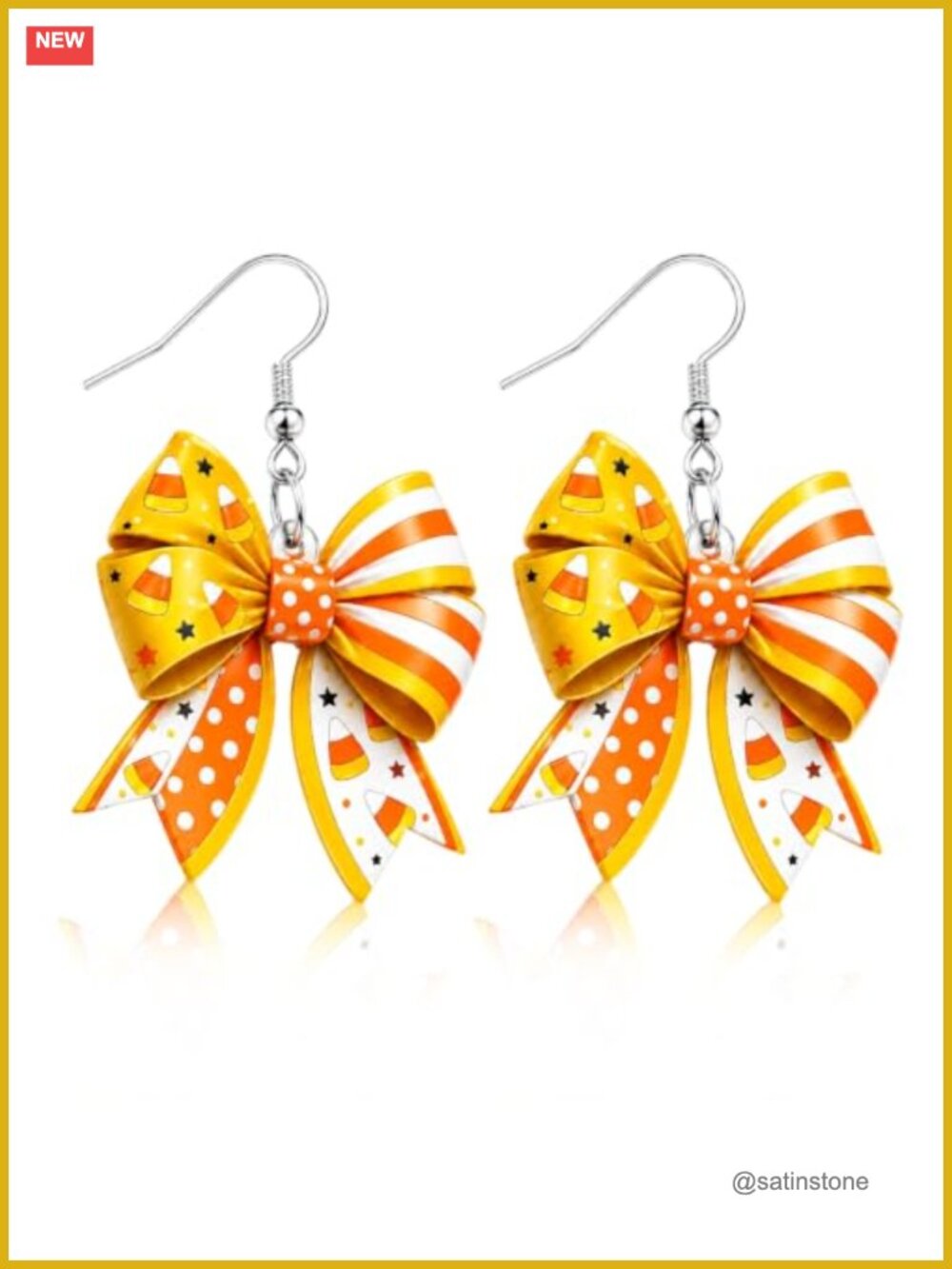 Acrylic Candy Corn Bow Dangle Earrings Halloween Party Jewelry Gift for Women